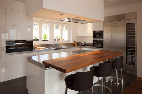 Modern kitchen in luxury apartment.