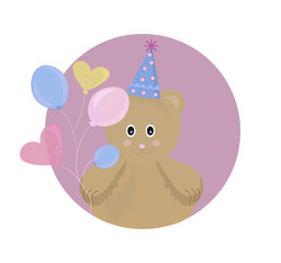 Teddy Bear toy Vector illustration cartoon character. funny background for kid s party, birthday or books