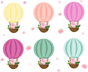 Air balloons with flowers. Kids decor in different colors Vector illustration
