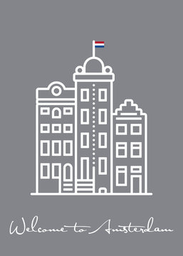 Welcome to Amsterdam greeting Card with typical houses icon