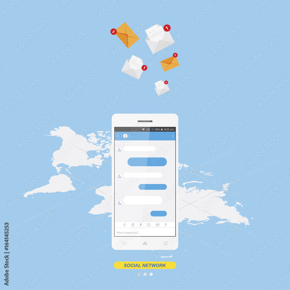 Poster social concept, a new message and a chat on the internet. notifications about a new message in the s