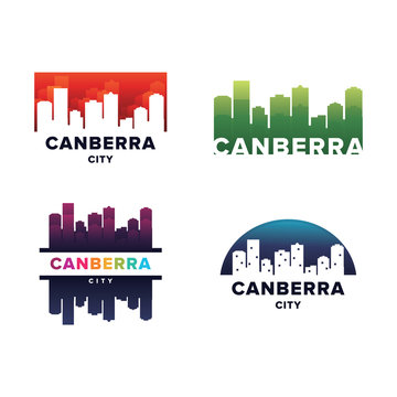 Cityscapes Skylines of Canberra City Silhouette Logo Template Collection