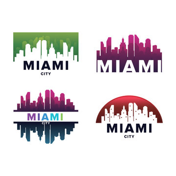 Cityscapes Skylines of Miami City Silhouette Logo Template Collection