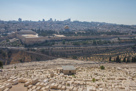 Jerusalem old city and cemetery Israel panorama