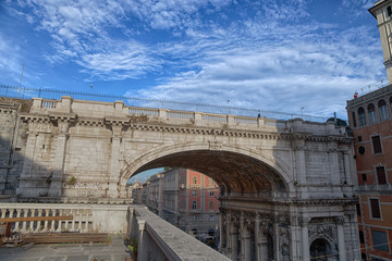 GENOA (GENOVA), JULY, 1, 2017 - Monumantal Bridge (Ponte Monumentale) in XX September street, the main roadway in the city center of Genoa, Italy