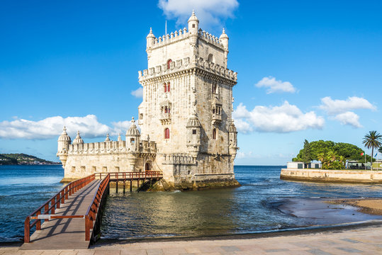 View at the Belem tower at the bank of Tejo River in Lisbon ,Portugal