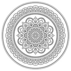 Circular pattern in the form of a mandala. Henna tatoo mandala. Mehndi style. Decorative pattern in oriental style. Coloring book page.