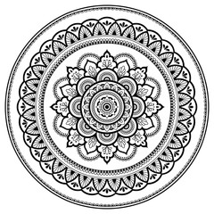 Circular pattern in the form of a mandala. Henna tatoo mandala. Mehndi style. Decorative pattern in oriental style. Coloring book page.