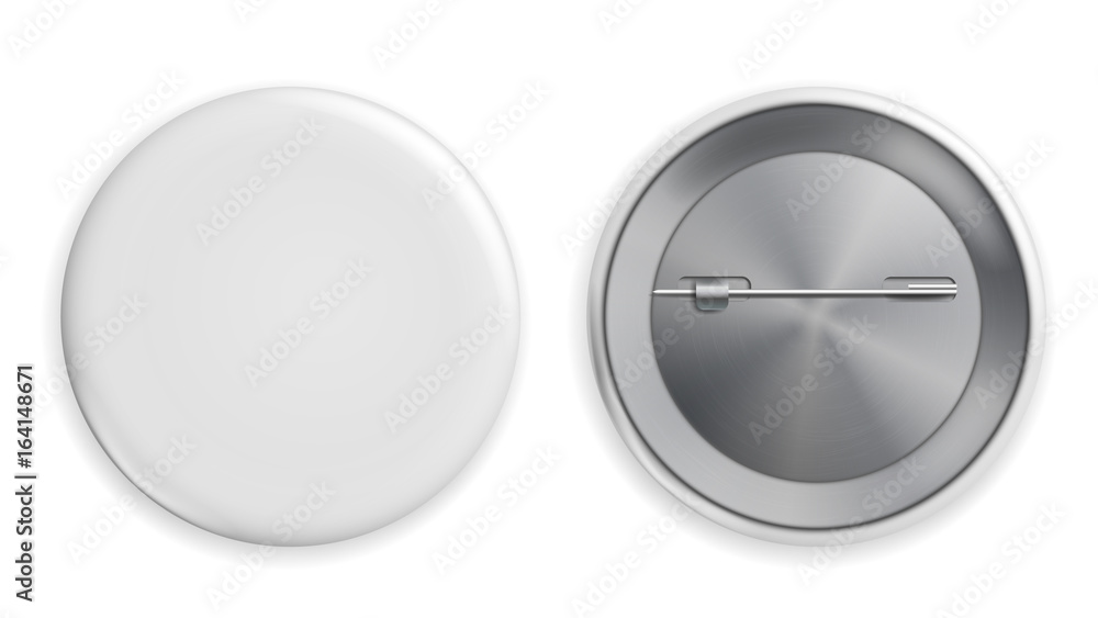 Poster blank white badge vector. realistic illustration. clean empty pin button mock up. isolated.
