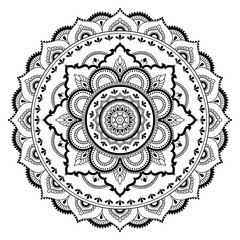 Circular pattern in the form of a mandala. Henna tatoo mandala. Mehndi style. Decorative pattern in oriental style. Coloring book page.
