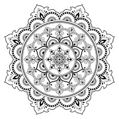 Circular pattern in the form of a mandala. Henna tatoo mandala. Mehndi style. Decorative pattern in oriental style. Coloring book page.