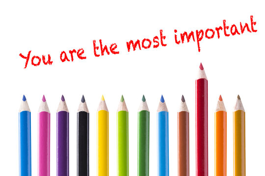 Twelve pencils on white background. Red main. The inscription: you are the most important.