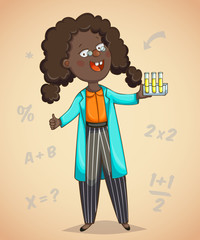 African girl scientist. Cartoon character. Vector illustration