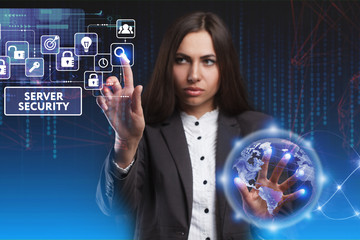 The concept of business, technology, the Internet and the network. A young entrepreneur working on a virtual screen of the future and sees the inscription: Server security
