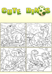 Cartoon funny dinosaurs, set of images
