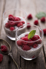 Chia puddning with raspberries