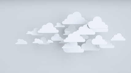 White paper clouds over blue background