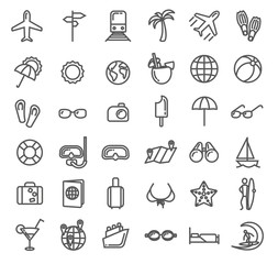 Summer vacation outline icons set