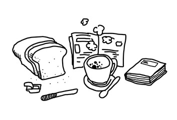 Morning Coffee Breakfast Doodle, a hand drawn vector doodle illustration of a breakfast concept.