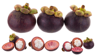Mangosteens Queen of fruits, ripe mangosteen fruit isolated on white background
