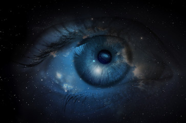 Space nebula with human eye. Concept image.