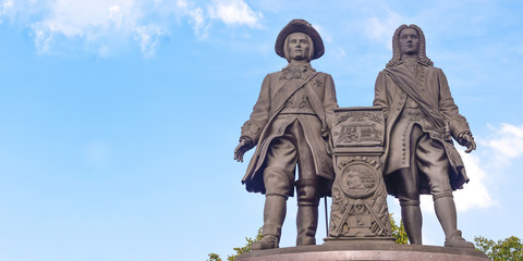 	Russia . Ekaterinburg . Monument to Vasily Tatischev and Wilhelm de Gennine . 