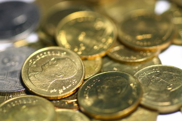 Thai baht coin macro. For background or saving money or business and finance concept..