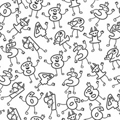 Seamless pattern with funny cartoon figures.