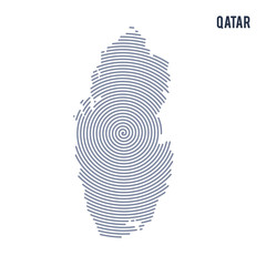 Vector abstract hatched map of Qatar with spiral lines isolated on a white background.