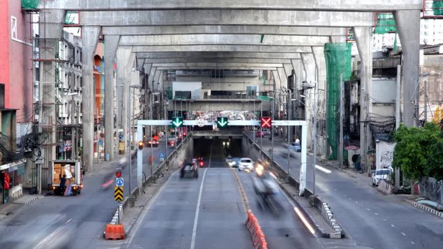 Traffic on tunnel in city, time lapse