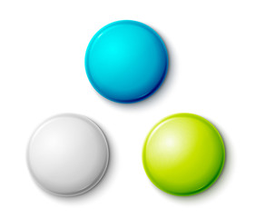 Blank colorful glossy badges. Web buttons. Vector shape design blue, red, green nad orange