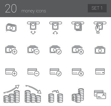 A simple set of icons symbolizing coin, finance, banking and business. Set 1