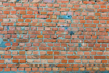 Old red brick wall texture. Grunge background.