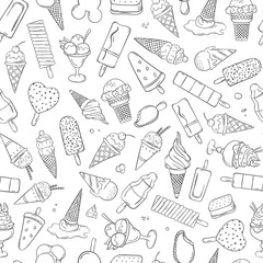 Summer pattern with different kind ice cream in hand draw style. Vector illustration