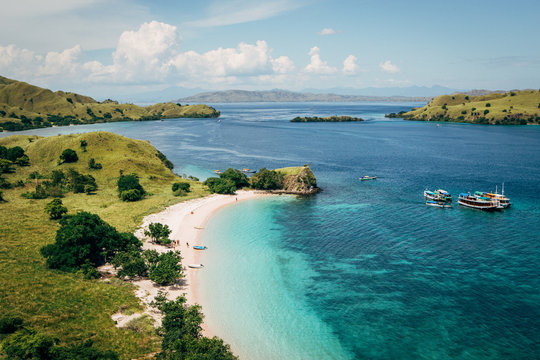 High angle view of sunny day Pink beach.