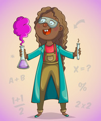 African girl scientist. Cartoon character. Vector illustration