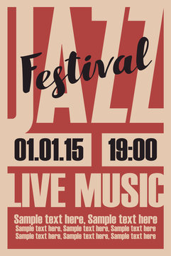vector poster for a jazz festival live music with inscription and place for text in retro style