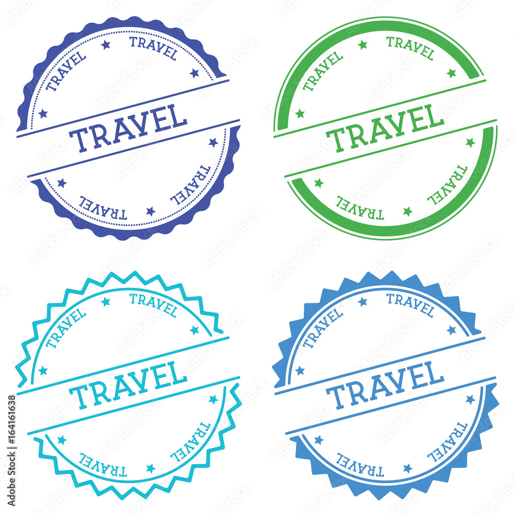 Poster travel badge isolated on white background. flat style round label with text. circular emblem vector 