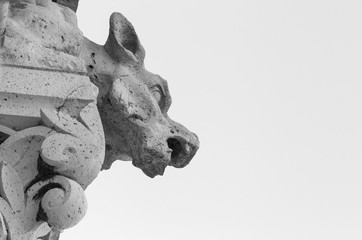 gargoyle on The Basilica of the Sacred Heart of Paris in black and white