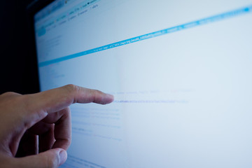 finger touch screen on monitor  Java code. Programming language screen