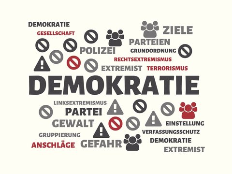 DEMOKRATIE - DIKTATUR - Bilder mit Wörtern aus dem Bereich Extremismus, Wort, Bild, Illustration
