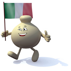 Cheese with arms, legs and italian flag on hand
