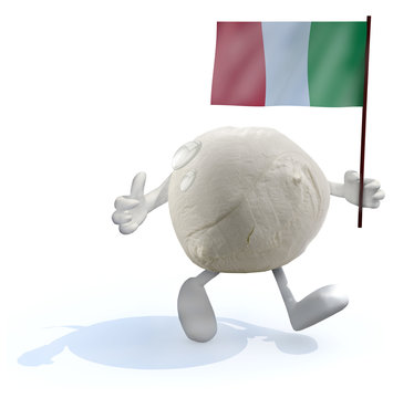 mozzarella cheese with arms, legs and italian flag on hand