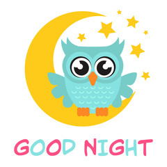 cartoon owl on the moon with text