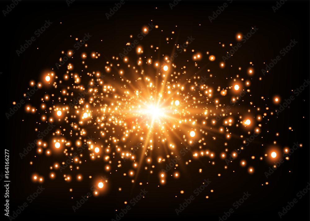 Poster golden glowing lights effects isolated on transparent background golden star and sparkles or gold pa
