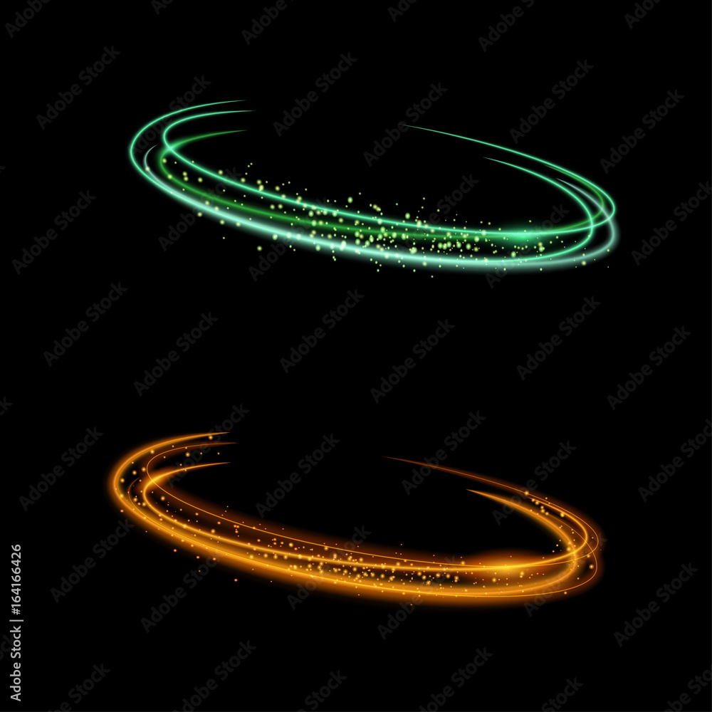 Poster gold glitter light round sparkling particle with copy space for text on black background. golden lig