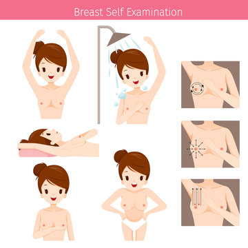 Naked Woman Breast Self-Examination And Method to Palpation, Mammary, Boob, Body, Organs, Physical, Sickness, Health