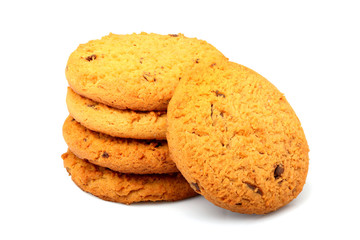 Oatmeal cookies with chocolate chips isolated.
