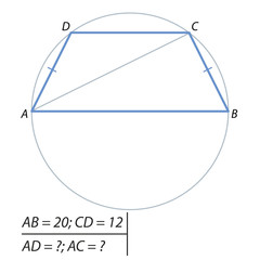 The task of calculating the lateral side and the diagonal of the trapezoid