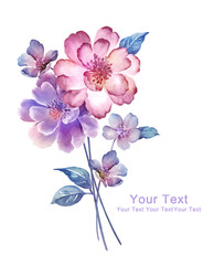 Fototapeta na wymiar watercolor illustration flowers in simple background